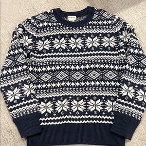 J. Crew Navy and White Snowflake Crewneck Sweater